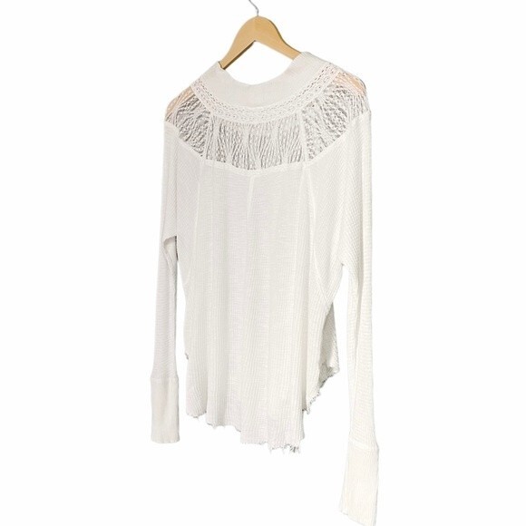 Free People Spring Valley Thermal Tee Lace Inset Oversized Raw Hem Size Small - Picture 7 of 11